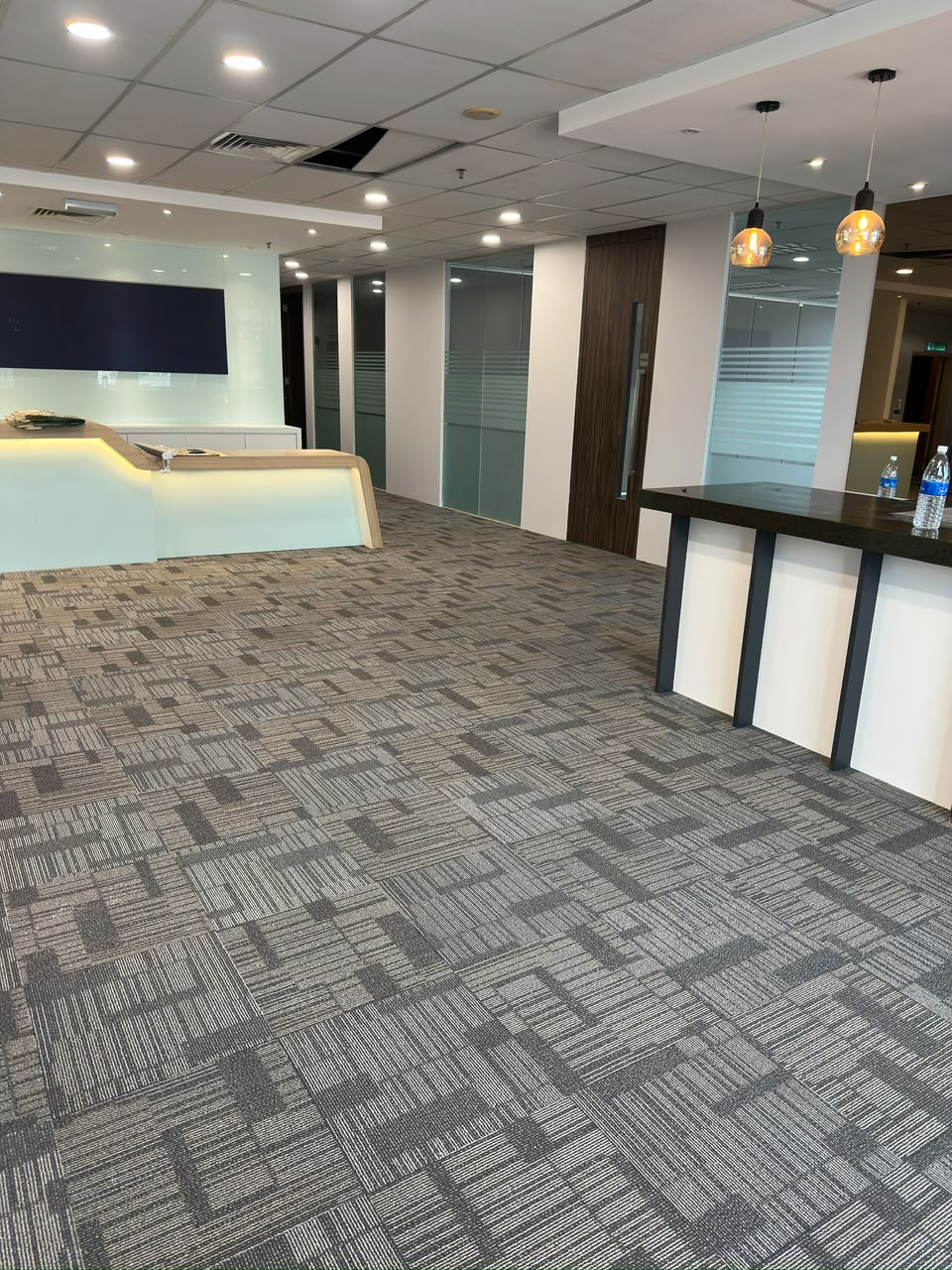 Office carpet tile installation completed by FUZZFLOOR in Selangor.