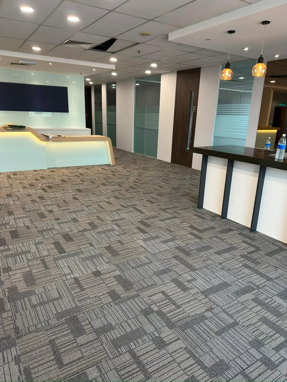 Office carpet tile installation completed by FUZZFLOOR in Selangor.